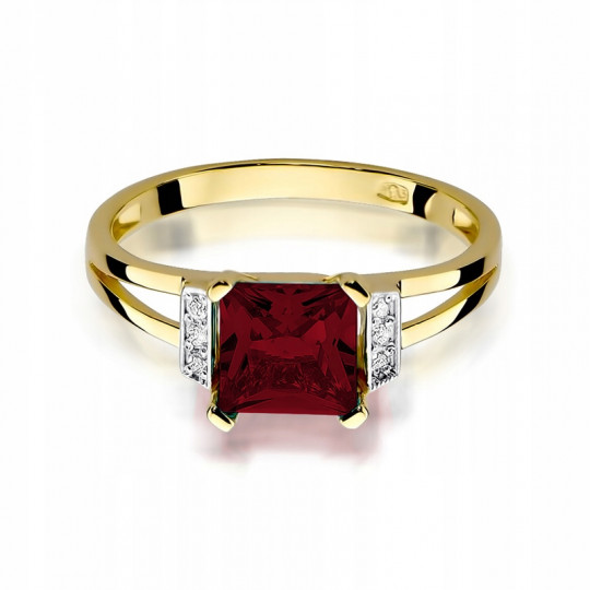 Złoty Pierścionek Zaręczynowy Granat Diamenty 585