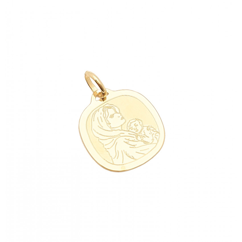 Złoty 585 Medalik Matka Boska i Dzieciątko Grawer