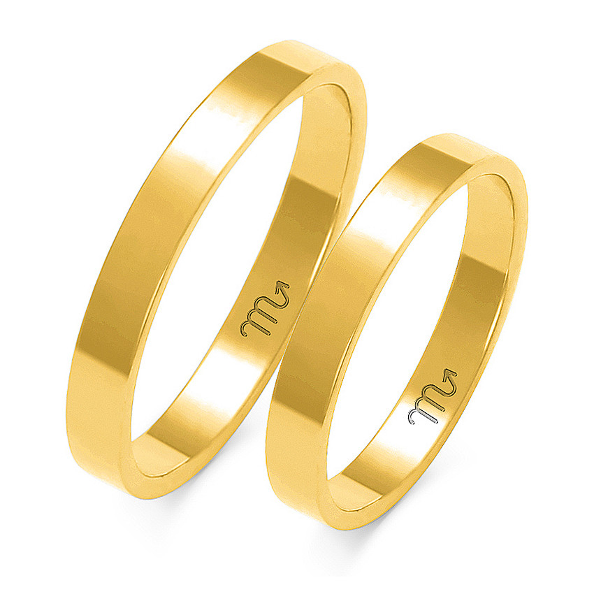 ZŁOTE 14K ŚLUBNE OBRĄCZKI PŁASKIE 3,0mm A-111