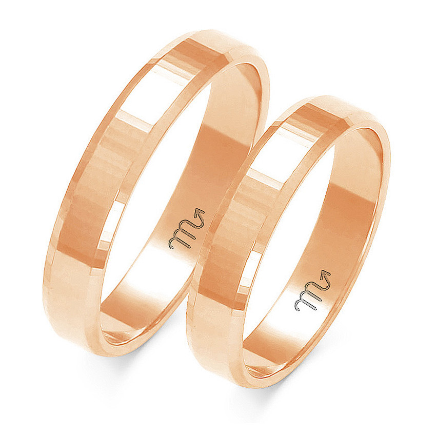 ŚLUBNE RÓŻOWE OBRĄCZKI 14K FAZOWANE 4mm SOCZEWKA