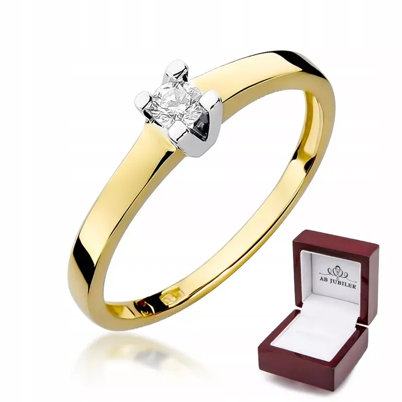 Złoty Zaręczynowy 585 Pierścionek Brylant 0,12ct