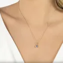 Złota 585 Zawieszka z Szafirem i Diamentami 