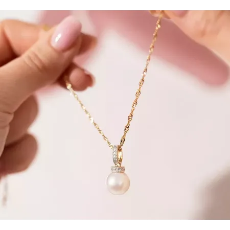 ZŁOTA ZAWIESZKA 585 PERŁA I DIAMENTY PREZENT 
